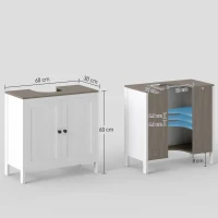 kleankin Modern Bathroom Sink Cabinet, Floor Standing Under Sink Cabinet, Freestanding Storage Cupboard with Adjustable Shelf, Double Doors, Antique White(m-3)