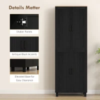 HOMCOM Freestanding Kitchen Cupboard, 4-Door Storage Cabinet with Adjustable Shelves, Modern Kitchen Pantry for Dining Room, 170cm, Black(m-7)