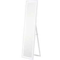 HOMCOM Grand miroir pleine longueur, miroir mural ou sur pied rectangulaire, 40 x 160 cm avec éclairage LED 3 couleurs, blanc(m-11)
