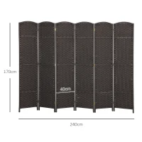 HOMCOM Biombo de 6 Painéis Separador de Ambientes Dobrável 240x1,6x170 cm para Sala de Estar Dormitório Escritório Marrom(m-3)