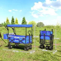 Outsunny Carro de Transporte Plegable con Toldo y Asa Telescópica Carga Máx. 68 kg para Playa Camping 117x55x98cm Azul(m-3)