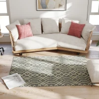 HOMCOM UV Resistant Indoor & Outdoor Area Rug, Easy-Cleaning Machine Washable Rug with Geometric Pattern for Patio, Garden, Kitchen, Bathroom or Living Room, 170 x 120 cm, Grey(m-9)