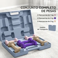 SPORTNOW Juego de Mancuernas de 6 Piezas 2 x1 kg 2 x2 kg 2 x3 kg con Estuche de Transporte para Ejercicio en Casa Gimnasio(m-4)
