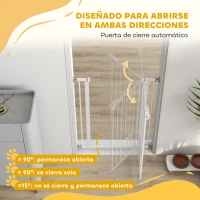 PawHut Barrera de Seguridad para Perros Barrera para Mascotas Extensible con Puerta Pequeño Cierre Automático y Sistema de Doble Bloqueo para Puerta Pasillo Escalera 74-80x91,4 cm Blanco(m-5)