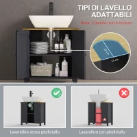 kleankin Mobile Sottolavabo in Truciolato e MDF a 2 Ante con Ripiano Interno Regolabile, 60x30x60 cm, Grigio(m-4)