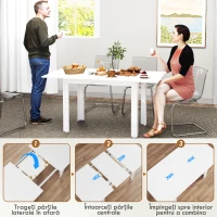 HOMCOM Masă Extensibilă pentru 4-6 Persoane cu Panouri Rabatabile, 120-160x80x78 cm, Alb Lucios(m-5)