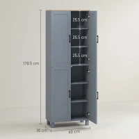 HOMCOM Freestanding Kitchen Cupboard, 4-Door Storage Cabinet with Adjustable Shelves, Modern Kitchen Pantry for Dining Room, 170cm, Grey Wood Effect(m-3)