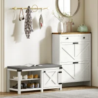 HOMCOM Banco Sapateira Rústico Organizador de Sapatos com Compartimentos para 7 Pares de Sapatos 100x40x48 cm Branco e Cinza(m-8)