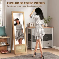 HOMCOM Espelho de Corpo Inteiro 160x50 cm Espelho de Pé ou de Parede com Moldura de Madeira e Suporte  Madeira(m-6)