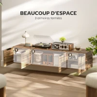 HOMCOM Meuble TV suspendu meuble télé pour téléviseur jusqu'à 65 pouces avec 3 placards à portes, 150 x 35 x 32 cm, marron(m-5)