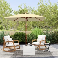 Outsunny Chapéu de Sol de Jardim 200x150x235cm Chapéu de Sol Inclinável com Polia Duplo Teto e Mastro Desmontável de Madeira Bege(m-8)
