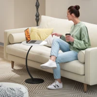 HOMCOM C Shaped Side Table, Round Bedside Table with Marble Effect Top, Modern Coffee Table Sofa End Table with Metal Frame for Living Room Bedroom Office, White(m-7)