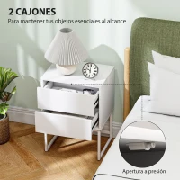 HOMCOM Pack de 2 Mesitas de Noche Estrechas con 2 Cajones Apertura por Presión y Patas de Acero 40x30x55 cm Blanco(m-5)