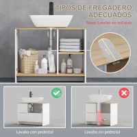 kleankin Mueble Bajo Lavabo Mueble de Lavabo Moderno Mueble de Baño con Compartimentos y Puerta 77x45x60 cm Blanco y Natural(m-4)