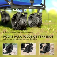 Outsunny Carrinho de Transporte Dobrável para Praia Campismo Viajem com Toldo Guiador Rodas Altura Ajustável 117x55x98 cm Azul(m-6)