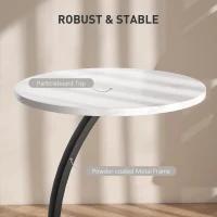 HOMCOM C Shaped Side Table, Round Bedside Table with Marble Effect Top, Modern Coffee Table Sofa End Table with Metal Frame for Living Room Bedroom Office, White(m-6)