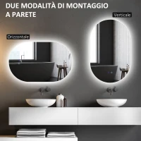 kleankin Specchio Bagno LED Antiappannamento con Luminosità Regolabile, in Vetro e Alluminio, 81x51x4.5 cm(m-7)