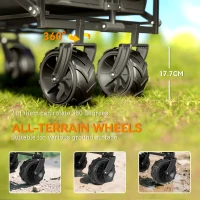 Outsunny Folding Trolley Cart Storage Wagon Beach Trailer 4 Wheels with Handle Overhead Canopy Cart Push Pull for Camping, Black(m-6)