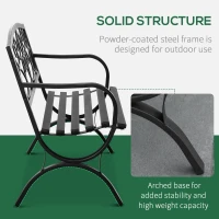 Outsunny 2-Seater Garden Bench Outdoor Bench with Inclined Backrest Slatted Seat Comfortable Armrests Steel Frame Cast Iron 128 x 58.5 x 85 cm Black(m-5)