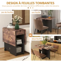 HOMCOM Table à manger pliante table de cuisine extensible pour 2 à 4 personnes 2 abattants 120 x 72 x 75 cm rustique et noir(m-5)