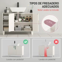 HOMCOM Mueble bajo Lavabo Mueble de Baño Moderno con 2 Puertas y Estantes Ajustables 90x30x63 cm Crema(m-4)