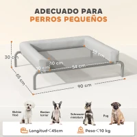 PawHut Cama Elevada para Perros Refrescante con Refuerzos Extraíbles Malla Transpirable y Marco de Acero 90x65x30 cm Gris(m-3)