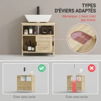 HOMCOM Meuble sous lavabo en Bambou, Meuble de Rangement pour Salle de Bain avec 2 Portes, 60 x 30 x 60 cm, Bois Naturel(m-4)