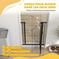 PawHut Barrière de sécurité animaux de 104H cm avec porte fermeture automatique système de double verrouillage sans percage de 74 à 80 cm acier noir(m-5)
