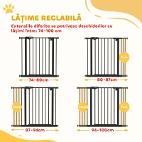 PawHut Poartă Extensibilă pentru Câini fără Șuruburi, Poartă de Siguranță Reglabilă cu 2 Extensii, 68x72 cm, Negru(m-4)