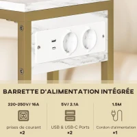 HOMCOM Table d'appoint forme C avec station de charge sac de rangement en tissu plateau aspect marbre, 46 x 25 x 62,5 cm, blanc(m-4)