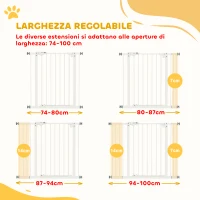 PawHut Cancellino per Cani Regolabile fino a 100 cm Senza Viti con 2 Estensioni e Altezza 72 cm, Bianco(m-4)