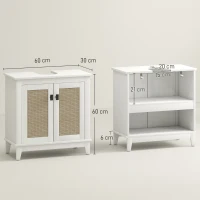 HOMCOM Móvel para Lavatório Pousar com 2 Portas de Vime PE 2 Prateleiras e Sistema Anti-Tombo para Casa de Banho 60x30x30 cm Branco(m-3)