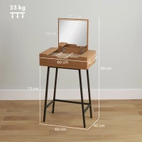 HOMCOM Vanity Desk with Flip-Up Mirror, Industrial Dressing Table with 16 Small Compartments for Bedroom, Natural Wood Effect(m-3)