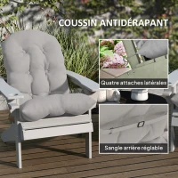 Outsunny Lot de 2 coussin de siège pour chaise Adirondack avec attaches sécurisées, design capitonné doux et épais, gris clair(m-6)
