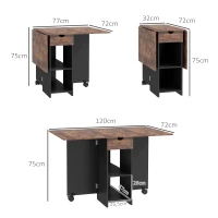 HOMCOM Table à manger pliante table de cuisine extensible pour 2 à 4 personnes 2 abattants 120 x 72 x 75 cm rustique et noir(m-3)