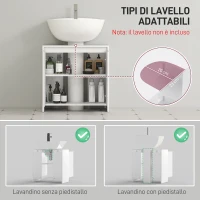 HOMCOM Mobile Sottolavabo Bagno con 2 Ante Decorate e Intaglio a U per Tubi, 60x30x60cm, Bianco(m-4)