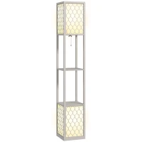 HOMCOM Lampadaire étagère 2 lampes 2 étagères 4 niveaux MDF gris motif nid d'abeille 26 x 26 x 156 cm gris(m-10)
