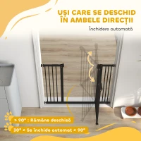 PawHut Poartă Extensibilă pentru Câini fără Șuruburi, Poartă de Siguranță Reglabilă cu 2 Extensii, 68x72 cm, Negru(m-5)