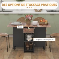 HOMCOM Table à manger pliante table de cuisine extensible pour 2 à 4 personnes 2 abattants 120 x 72 x 75 cm rustique et noir(m-4)
