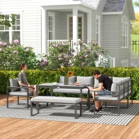 Outsunny Six Piece L Shaped Garden Furniture Set with 3 Loveseats - Grey(m-2)