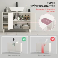 HOMCOM Meuble sous lavabo meuble de salle de bain avec placard à deux niveaux étagères réglables 90l x 30P x 63H cm crème(m-4)