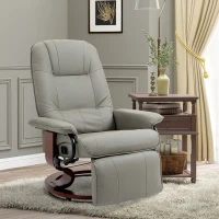 HOMCOM Fauteuil relax inclinable repose-pieds réglable pivotant 360° piètement bois revêtement synthétique gris(m-7)