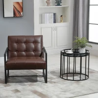 HOMCOM Fauteuil de salon Chesterfield Fauteuil Relax Assise Dossier capitonnés Structure métal Noir revêtement synthétique Chocolat(m-7)