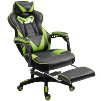 Vinsetto Chaise gaming Ergonomique, Fauteuil de Bureau confortable avec Repose-Pied, Appuie-Tête et coussin lombaire, Hauteur Réglable, noir et vert(m-12)