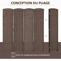HOMCOM Paravent intérieur en bois 4 panneaux séparateur de pièce pliable pour salon chambre 180 x 180 cm marron(m-4)