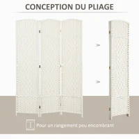 HOMCOM Paravent intérieur en bois 3 panneaux séparateur de pièce pliable pour salon chambre 135 x 180 cm blanc(m-4)