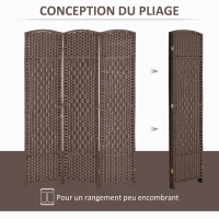 HOMCOM Paravent intérieur en bois 3 panneaux séparateur de pièce pliable pour salon chambre 135 x 180 cm marron(m-4)