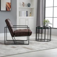 HOMCOM Fauteuil de salon Chesterfield Fauteuil Relax Assise Dossier capitonnés Structure métal Noir revêtement synthétique Chocolat(m-10)