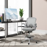 Vinsetto Fauteuil de bureau chaise de bureau assise debout hauteur réglable repose-pieds accoudoir rabattable pivotant 360° maille respirante dim. 64L x 60l x 106-126H cm gris et blanc(m-9)