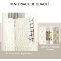 HOMCOM Paravent intérieur en bois 3 panneaux séparateur de pièce pliable pour salon chambre 135 x 180 cm blanc(m-6)